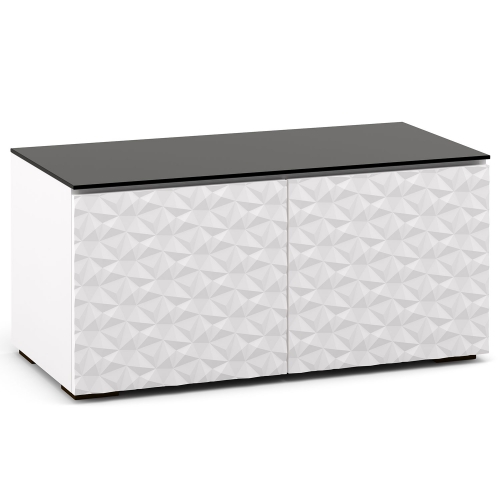 Milan 221 44" TV Stand AV Cabinet in White with 3D Geometric Pattern Doors