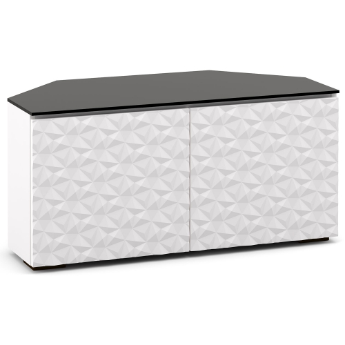 Milan 221CR 44" Corner TV Stand AV Cabinet in White with 3D Geometric Pattern Doors