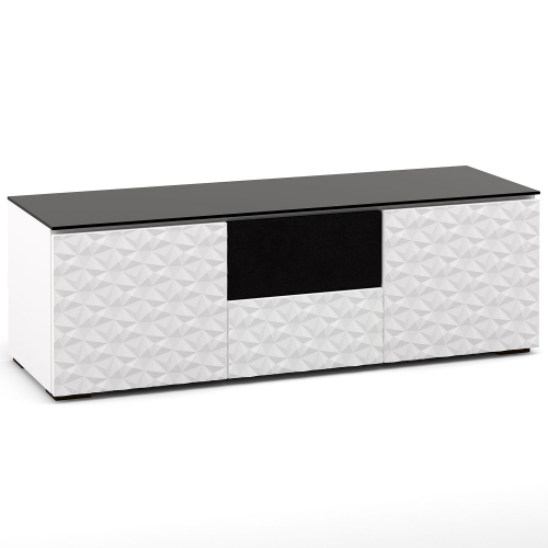 Milan 236 64" TV Stand AV Cabinet in White with 3D Geometric Pattern Doors