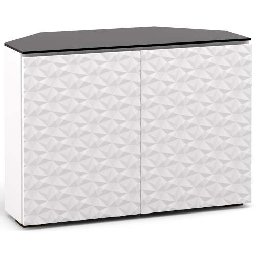 Milan 323CR 44" Corner TV Stand AV Cabinet in White with 3D Geometric Pattern Doors
