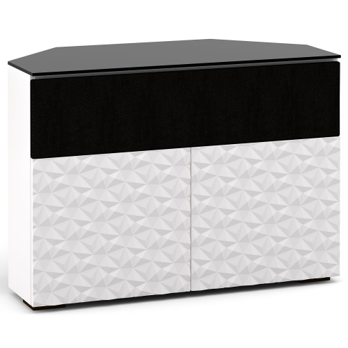 Milan 329CR 44" Corner TV Stand AV Cabinet in White with 3D Geometric Pattern Doors