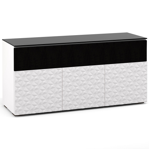 Milan 339 64" TV Stand AV Cabinet in White with 3D Geometric Pattern Doors