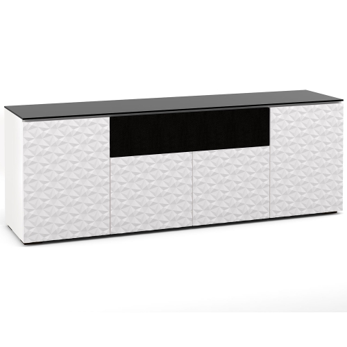 Milan 345 85" TV Stand AV Cabinet in White with 3D Geometric Pattern Doors
