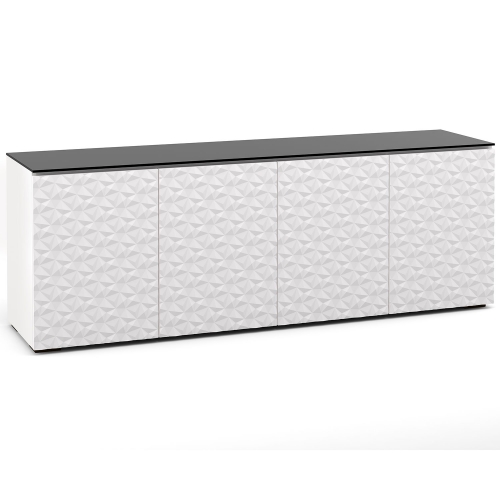 Milan 347 85" TV Stand AV Cabinet in White with 3D Geometric Pattern Doors