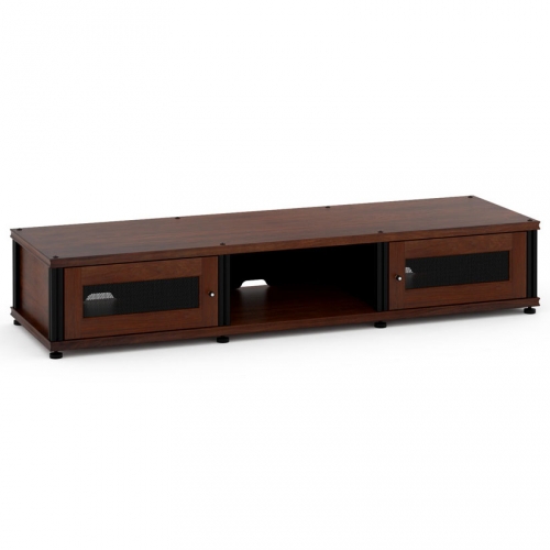Synergy 132 Triple Width 65" AV Cabinet TV Stand in Walnut, Mesh Doors & Black Frame
