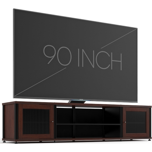 Synergy 248 Quad Width 87" AV Cabinet TV Stand in Walnut, Mesh Doors & Black Frame
