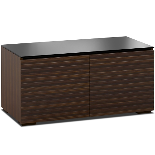 Zurich 221 44" TV Stand Cabinet with Linear Texture in Opium Brown with Black Glass Top & Sides