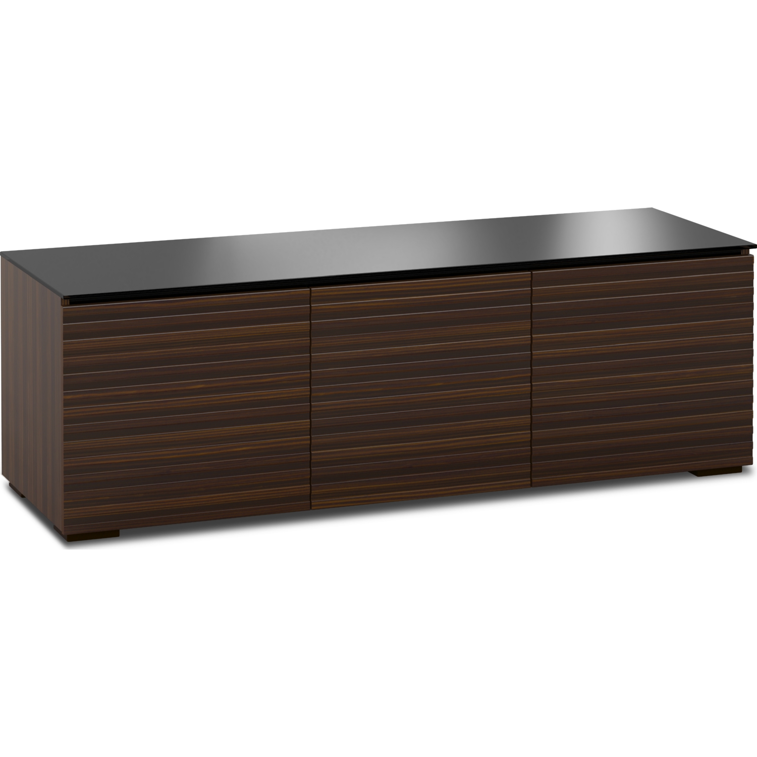 Zurich 237 64" TV Stand Cabinet w/ Linear Texture in Opium Brown w/ Black Glass Top & Sides