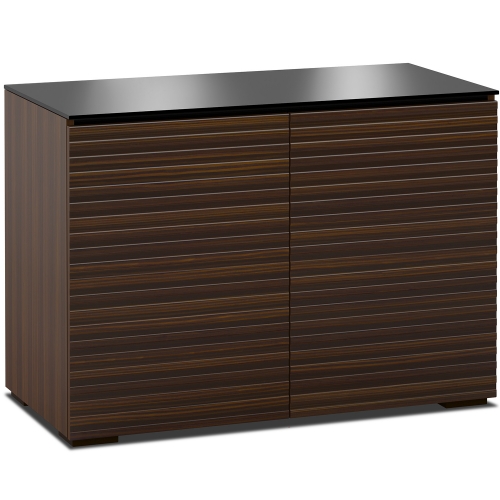 Zurich 323 44" TV Stand Cabinet with Linear Texture in Opium Brown with Black Glass Top & Sides