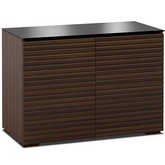 Zurich 323 44" TV Stand Cabinet w/ Linear Texture in Opium Brown w/ Black Glass Top & Sides