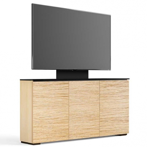 Denver 337 64" Low Profile Wall Cabinet TV Stand with Mount in Textured Oak with Black Top