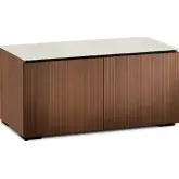 Manhattan 221 44" TV Stand AV Cabinet in Medium Walnut with Matte Taupe Glass Top