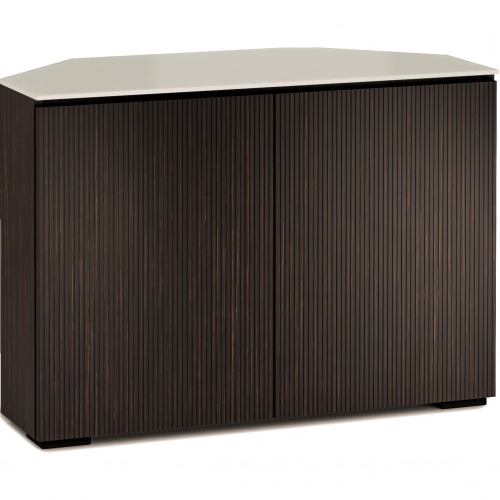 Manhattan 323 Corner TV Stand AV Cabinet in Maro Ebony with Matte Taupe Glass Top