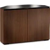 Manhattan 323 Corner TV Stand AV Cabinet in Medium Walnut with Black Glass Top