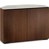 Manhattan 323 Corner TV Stand AV Cabinet in Medium Walnut with Matte Taupe Glass Top