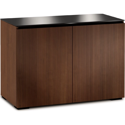 Manhattan 323 44" TV Stand AV Cabinet in Medium Walnut with Black Glass Top
