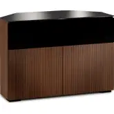 Manhattan 329 Corner TV Stand AV Cabinet in Medium Walnut with Black Glass Top