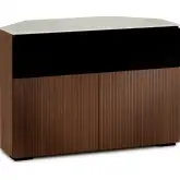 Manhattan 329 Corner TV Stand AV Cabinet in Medium Walnut with Matte Taupe Glass Top