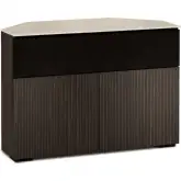 Manhattan 329 Corner TV Stand AV Cabinet in Maro Ebony with Matte Taupe Glass Top