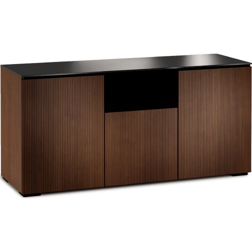 Manhattan 336 65" TV Stand AV Cabinet in Medium Walnut with Black Glass Top