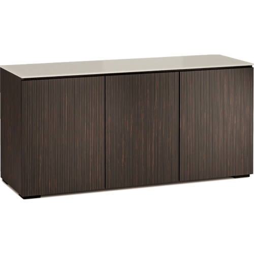 Manhattan 337 65" TV Stand AV Cabinet in Maro Ebony with Matte Taupe Glass Top