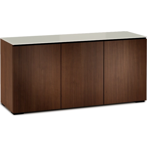 Manhattan 337 65" TV Stand AV Cabinet in Medium Walnut with Matte Taupe Glass Top
