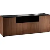 Manhattan 345 86" TV Stand AV Cabinet in Medium Walnut with Black Glass Top