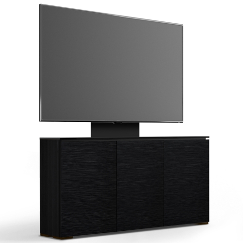 Chicago 337 64" Low Profile Wall Cabinet TV Stand with Mount in Textured Black Oak with Black Top