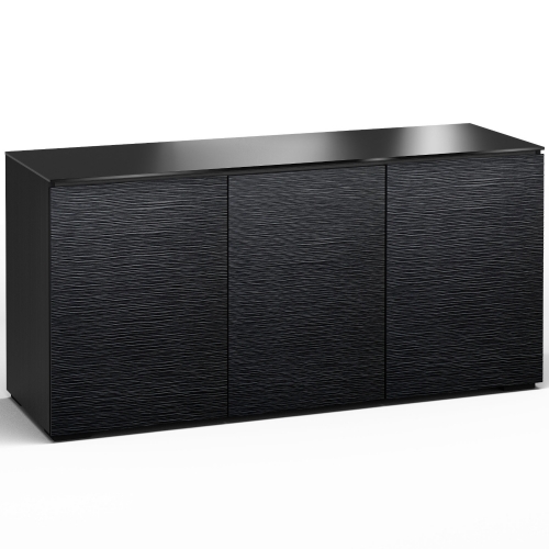 Chicago 337 64" Low Profile Wall Cabinet TV Stand in Textured Black Oak with Black Top