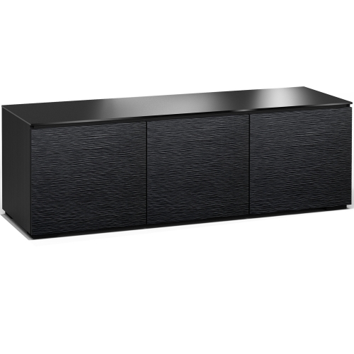 Chicago 237 64" TV Stand Cabinet in Textured Black Oak with Black Glass Top