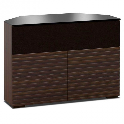 Zurich 221CR 44" Corner TV Stand AV Cabinet in Linear Texture Brown with Black Glass Top