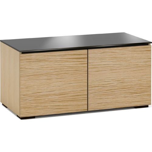 Denver 221 44" TV Stand Cabinet in Textured Natural Oak with Chocolate Brown Glass Top