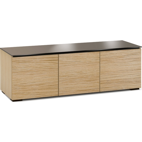 Denver 237 64" TV Stand Cabinet in Textured Natural Oak with Chocolate Brown Glass Top