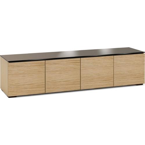Denver 247 85" TV Stand Cabinet in Textured Natural Oak with Chocolate Brown Glass Top