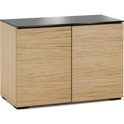 Denver 323 44" TV Stand Cabinet in Textured Natural Oak with Chocolate Brown Glass Top