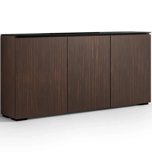 Manhattan 337 Low Profile Cabinet in Maro Ebony Finish & Black Glass