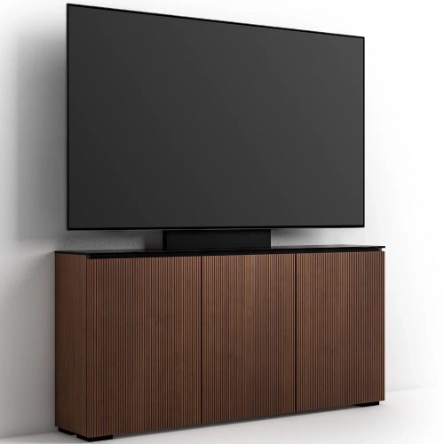 Manhattan 337 Low Profile Cabinet w/ TV Mount in Medium Walnut Finish & Black Glass