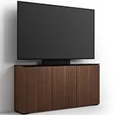 Manhattan 337 Low Profile Cabinet w/ TV Mount in Medium Walnut Finish & Black Glass