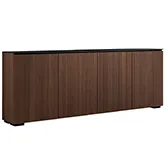 Manhattan 347 Low Profile Cabinet in Medium Walnut Finish & Black Glass