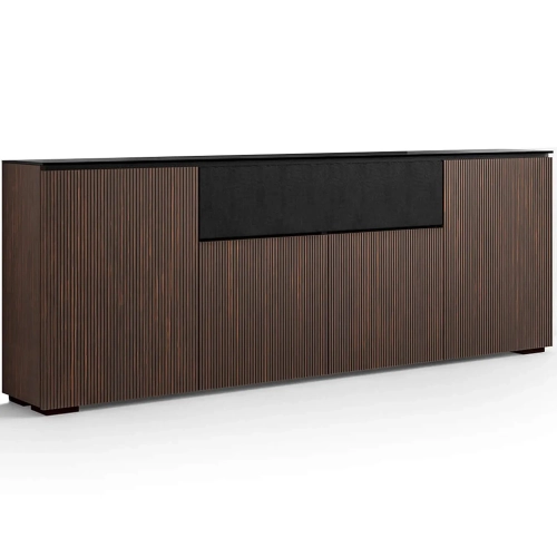 Manhattan 345 Low Profile Cabinet in Maro Ebony Finish & Black Glass
