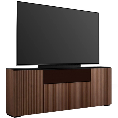 Manhattan 345 Low Profile Cabinet w/ TV Mount in Medium Walnut Finish & Black Glass