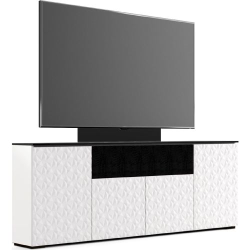Milan 345 85" Low Profile Wall Cabinet TV Stand & TV Mount in White & Black Glass