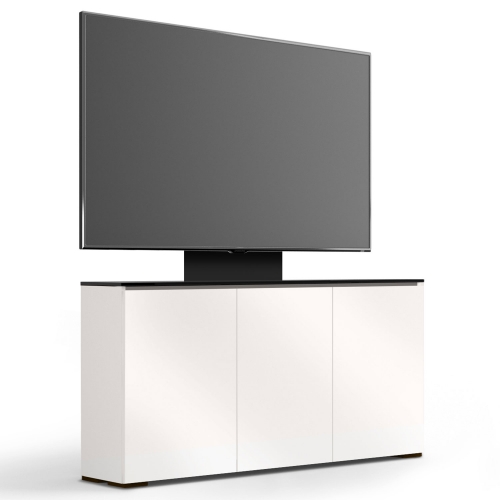 Miami 337 64" Low Profile Wall Cabinet TV Stand with Mount in Gloss Warm White with Black Top