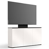 Miami 337 64" Low Profile Wall Cabinet TV Stand with Mount in Gloss Warm White with Black Top