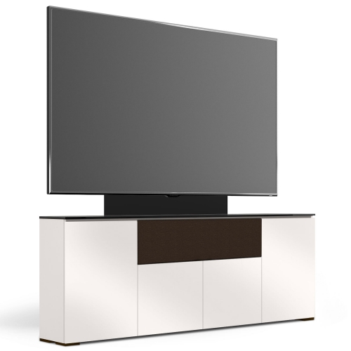 Miami 345 88" Low Profile Wall Cabinet TV Stand with Mount in Gloss Warm White with Black Top