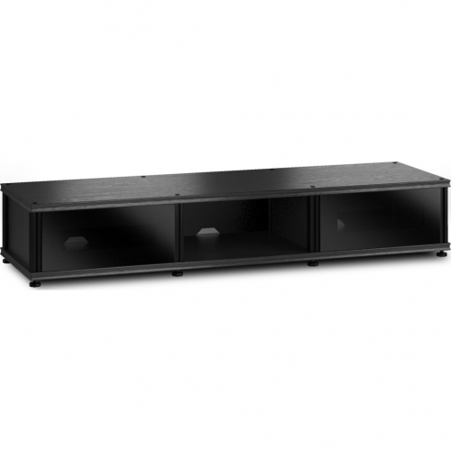 Synergy 131 Triple Width 65" AV Cabinet TV Stand in Black Oak, Glass Doors & Black Frame