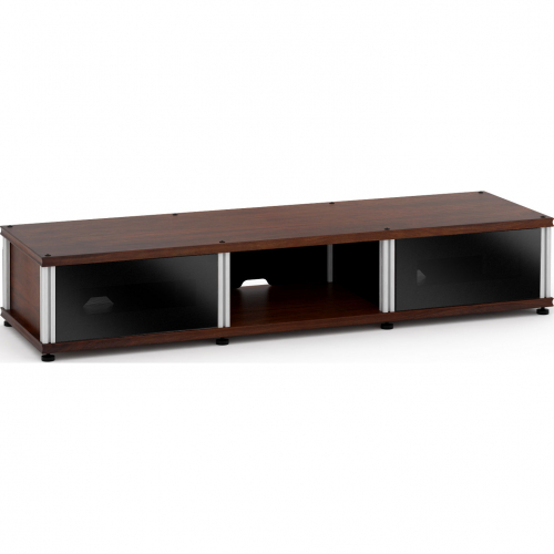 Synergy 131 Triple Width 65" AV Cabinet TV Stand in Walnut, Glass Doors & Aluminum Frame