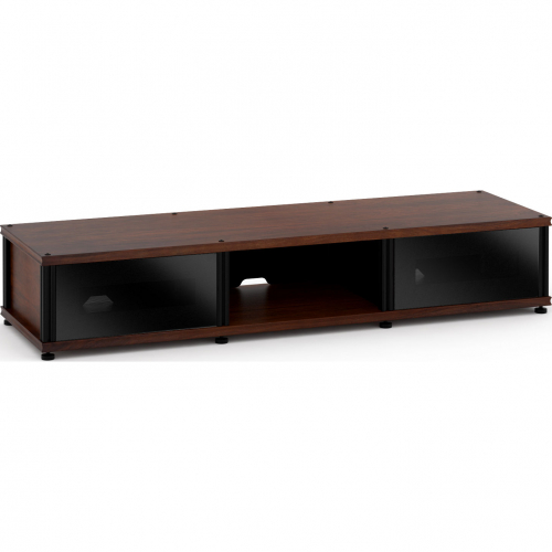 Synergy 131 Triple Width 65" AV Cabinet TV Stand in Walnut, Glass Doors & Black Frame