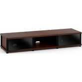 Synergy 131 Triple Width 65" AV Cabinet TV Stand in Walnut, Glass Doors & Black Frame