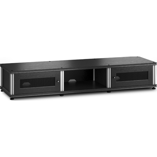 Synergy 132 Triple Width 65" AV Cabinet TV Stand in Black Oak, Mesh Doors & Aluminum Frame
